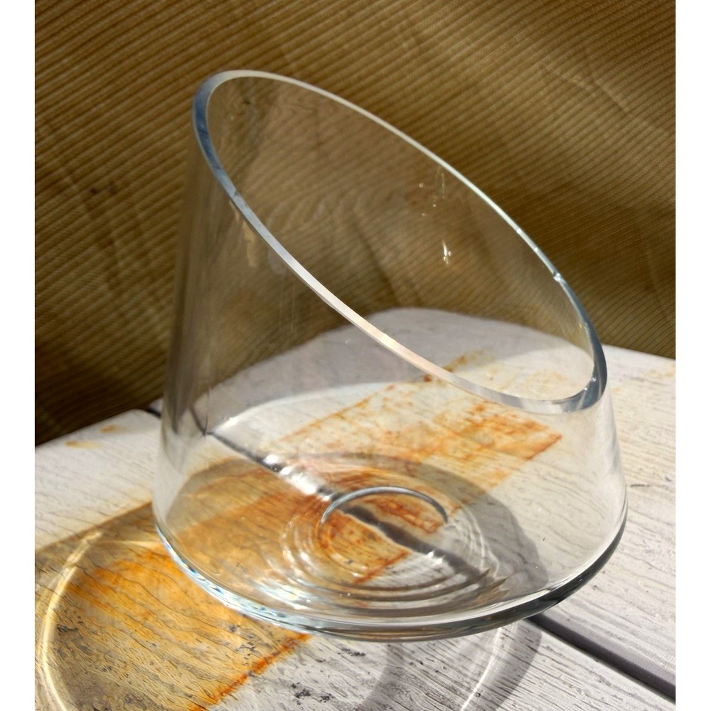 Clear Glass Asymmetrical Slanted Rim Freestanding Decorative Table Vase